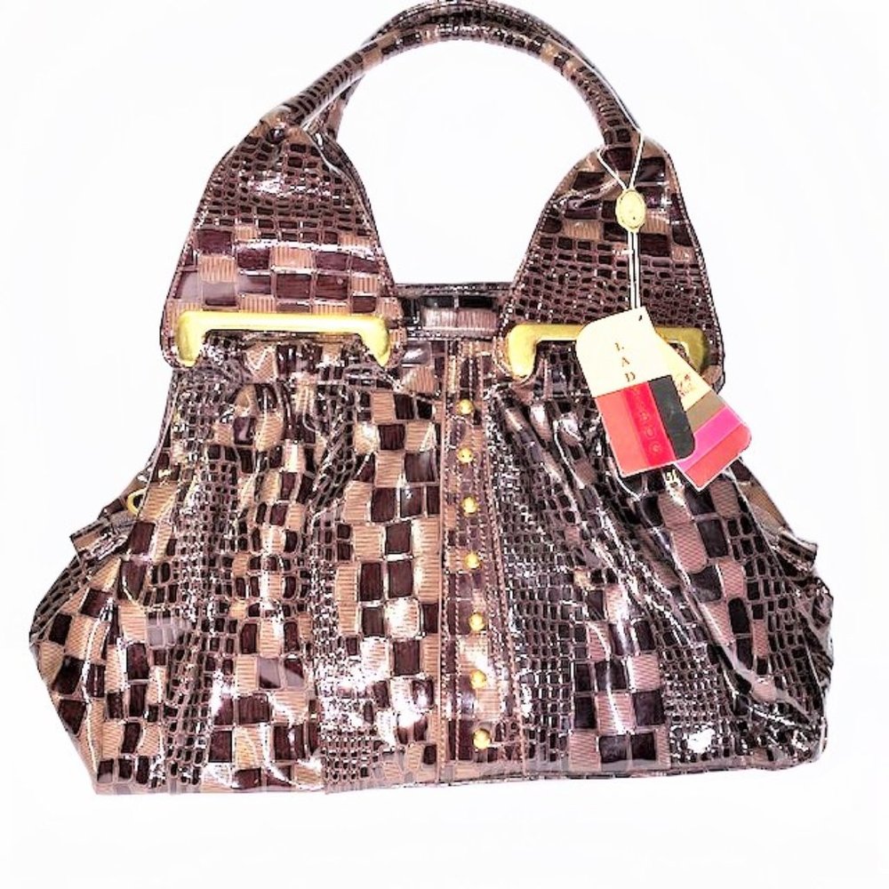 LADY BUG Tuxedo Check Patent Satchel